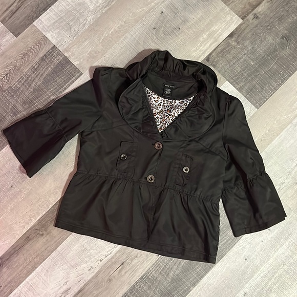 Katie Todd Black Peplum Bell Anorak Jacket Size M Windbreaker Material - Picture 2 of 8